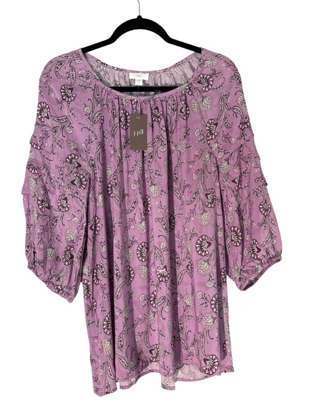 NWT J. Jill Lavender Floral Paisley Rayon Flowy 3/4 Sleeves Blouse Large Tall